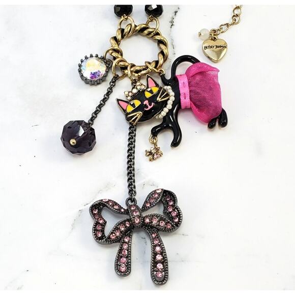 Betsey Johnson Kitty in a TuTu Lariat Necklace RARE Embellished Sparkly Glam - Picture 1 of 11